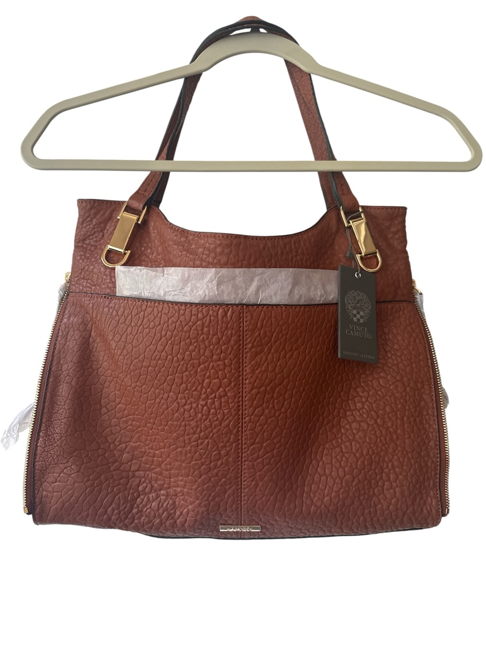 🔥NWT🔥 Vince Camuto Genuine Leather Cognac Pebbled Tote Shoulder/Crossbody Bag